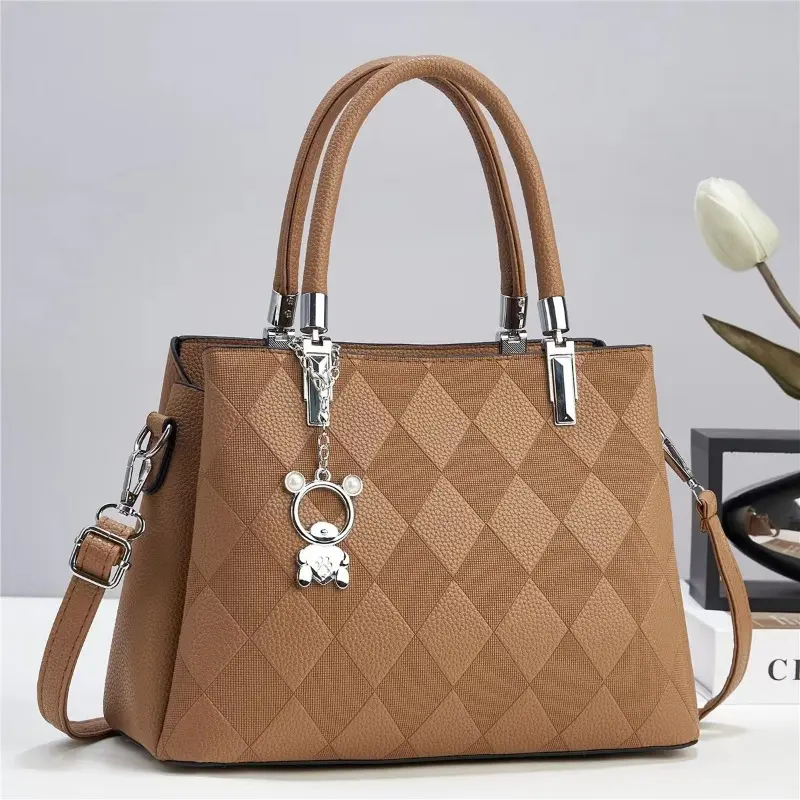 Large Capacity Rhombus Plaid Feminina Handbag High Quality Solid Color Shoulder Bag Casual Detachable Strap Zipper Bucket Bag