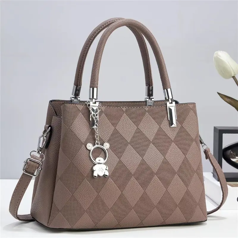 Large Capacity Rhombus Plaid Feminina Handbag High Quality Solid Color Shoulder Bag Casual Detachable Strap Zipper Bucket Bag