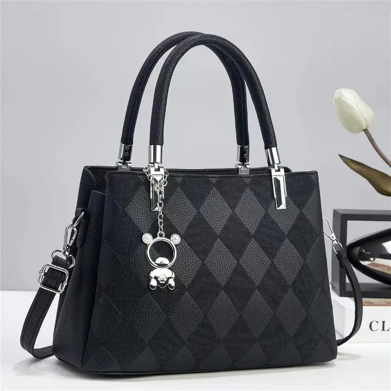 Large Capacity Rhombus Plaid Feminina Handbag High Quality Solid Color Shoulder Bag Casual Detachable Strap Zipper Bucket Bag