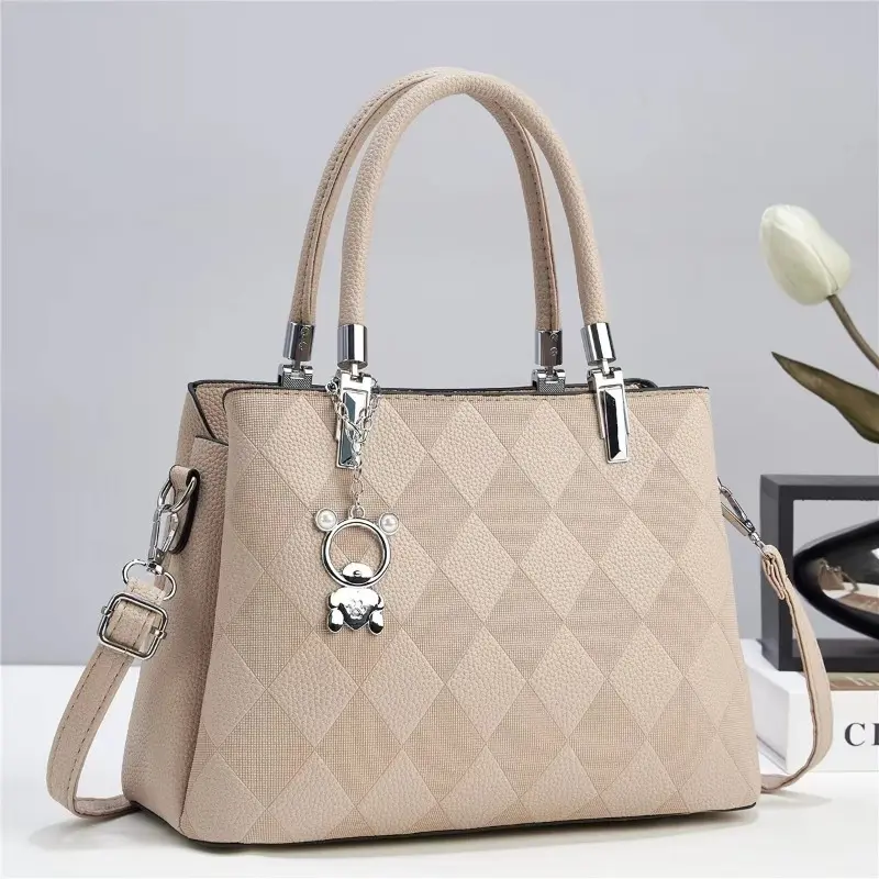 Large Capacity Rhombus Plaid Feminina Handbag High Quality Solid Color Shoulder Bag Casual Detachable Strap Zipper Bucket Bag