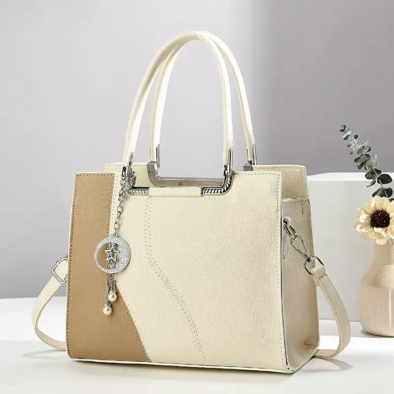 Patchwork Trend Women's Handbags PU Leather High-End Messenger Bag Shopping Commuting Large Capacity Lady Casual Trendy Tote Bag