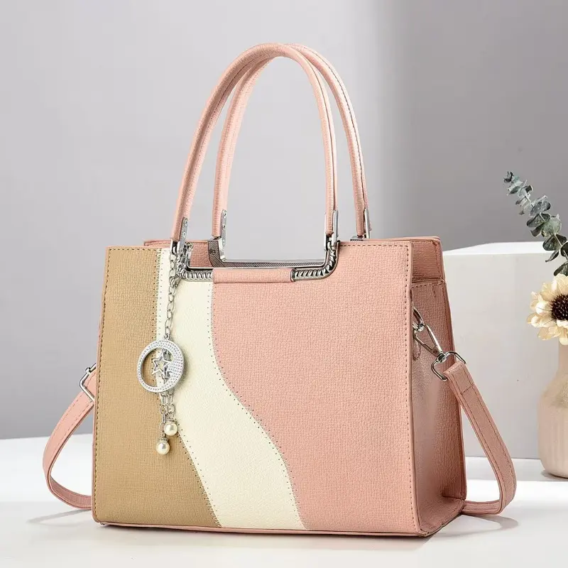 Patchwork Trend Women's Handbags PU Leather High-End Messenger Bag Shopping Commuting Large Capacity Lady Casual Trendy Tote Bag