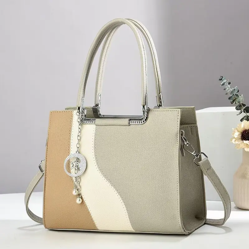 Patchwork Trend Women's Handbags PU Leather High-End Messenger Bag Shopping Commuting Large Capacity Lady Casual Trendy Tote Bag