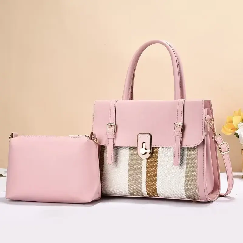 High Quality Pu Leather Women Top-handle Shoulder Bags Retro Casual Totes Bags Latest Trendy Lock Designer Purse and Handbag