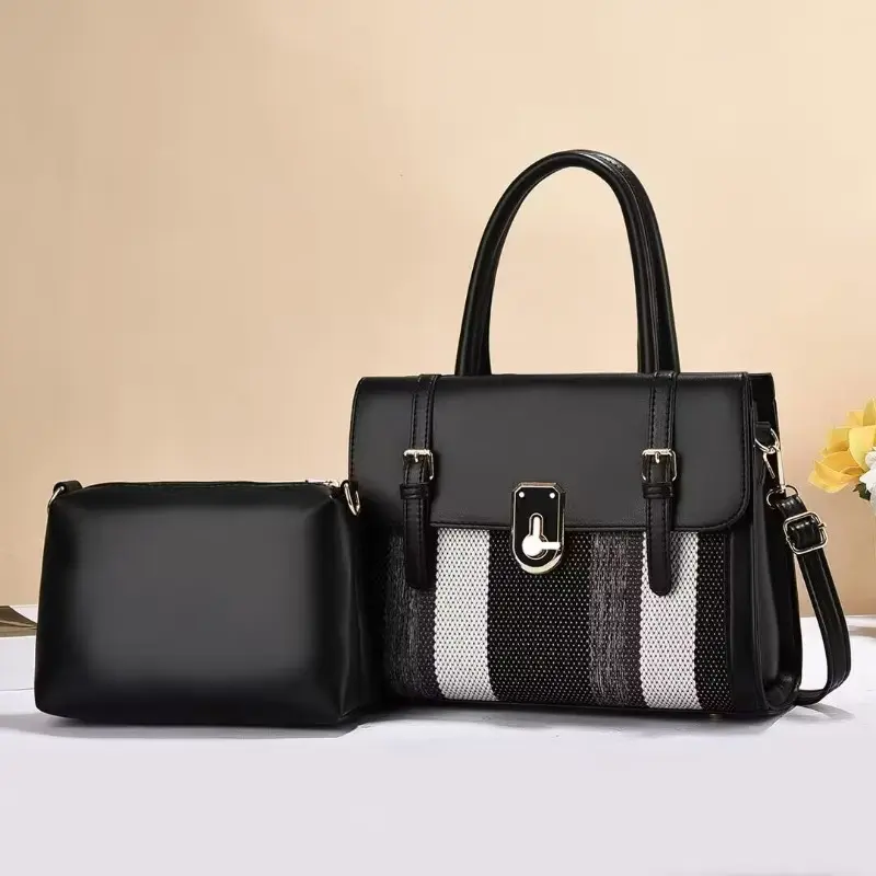 High Quality Pu Leather Women Top-handle Shoulder Bags Retro Casual Totes Bags Latest Trendy Lock Designer Purse and Handbag