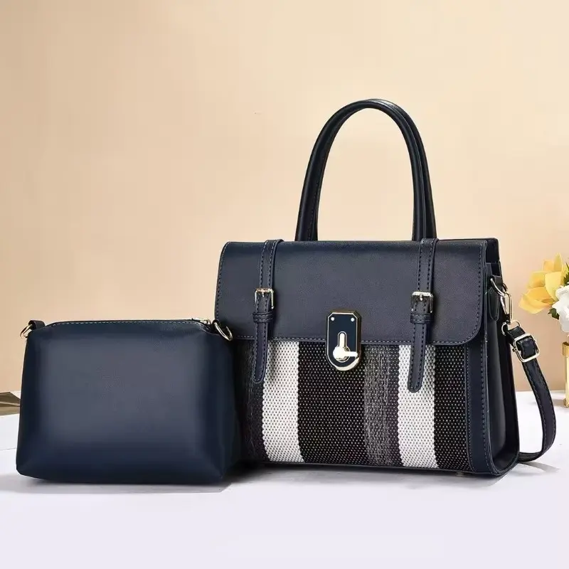 High Quality Pu Leather Women Top-handle Shoulder Bags Retro Casual Totes Bags Latest Trendy Lock Designer Purse and Handbag