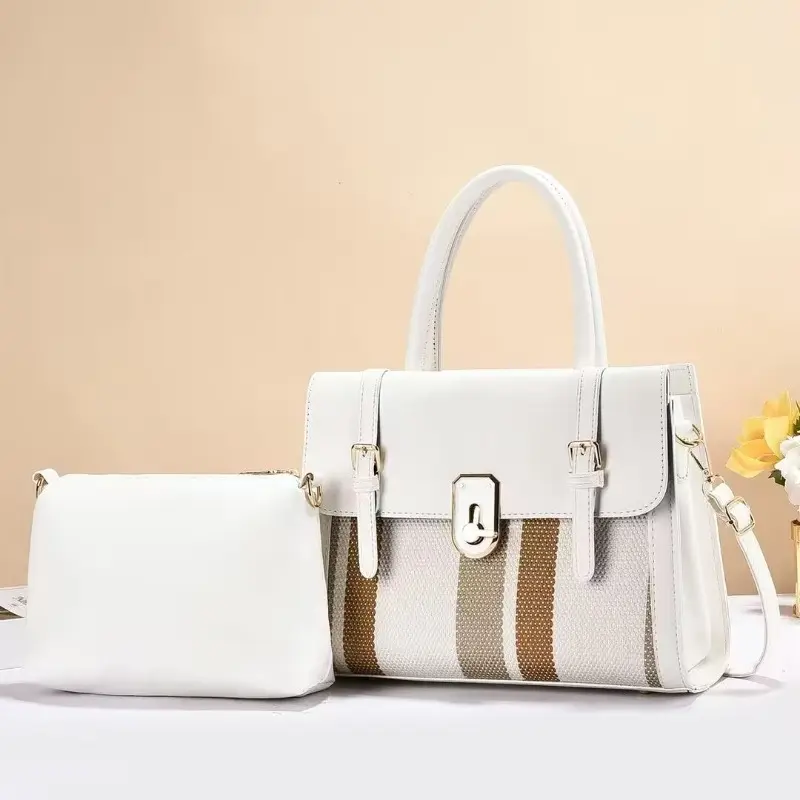 High Quality Pu Leather Women Top-handle Shoulder Bags Retro Casual Totes Bags Latest Trendy Lock Designer Purse and Handbag