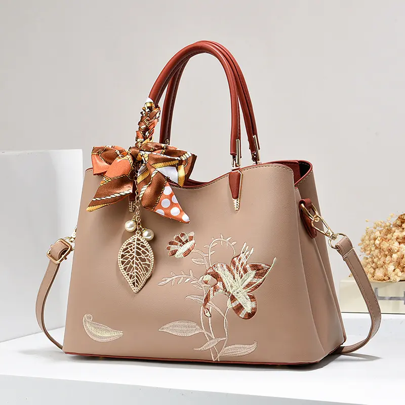 Fashion Women Handbags Tassel PU Leather Totes Bag Top-handle Embroidery Crossbody Bag Shoulder Bag Lady Simple Style Hand Bags