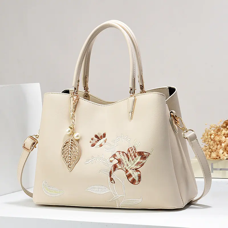 Fashion Women Handbags Tassel PU Leather Totes Bag Top-handle Embroidery Crossbody Bag Shoulder Bag Lady Simple Style Hand Bags