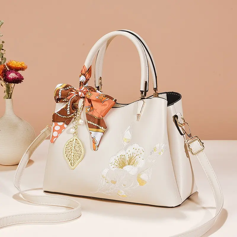 Fashion Women Handbags Tassel PU Leather Totes Bag Top-handle Embroidery Crossbody Bag Shoulder Bag Lady Simple Style Hand Bags