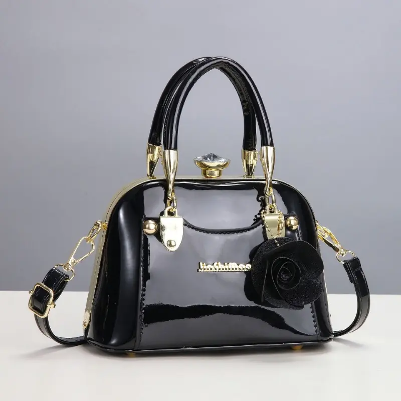 205 New Patent Leather Metal Rhinestone Buckle Handbag High Quality Banquet Dress Daily One-shoulder Cross-body Women's Bag