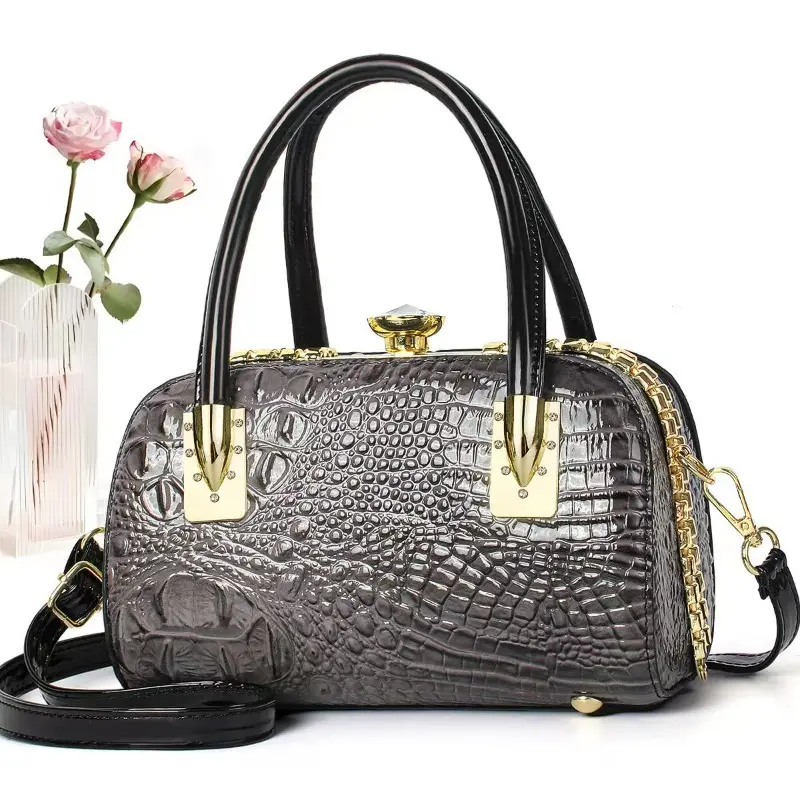 Women Handbags Designer Crocodile Pattern Ladies Boston Party Evening Bag New Fashion Diamonds Simple Hard Bride Wedding Bags