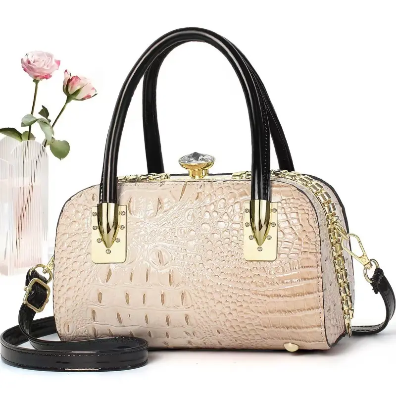 Women Handbags Designer Crocodile Pattern Ladies Boston Party Evening Bag New Fashion Diamonds Simple Hard Bride Wedding Bags