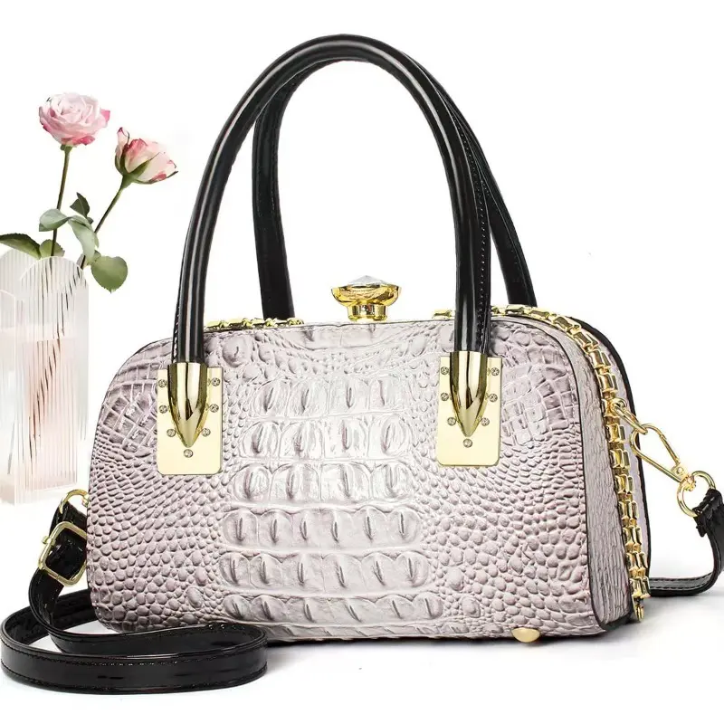 Women Handbags Designer Crocodile Pattern Ladies Boston Party Evening Bag New Fashion Diamonds Simple Hard Bride Wedding Bags