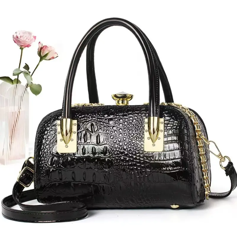 Women Handbags Designer Crocodile Pattern Ladies Boston Party Evening Bag New Fashion Diamonds Simple Hard Bride Wedding Bags