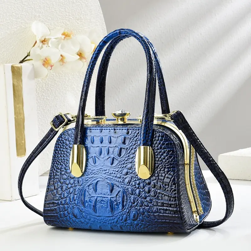 New Crocodile Pattern Shell Shaped Handbag Sturdy Steel Frame Versatile Single Shoulder Bag High Quality Boston Crossbody Bag