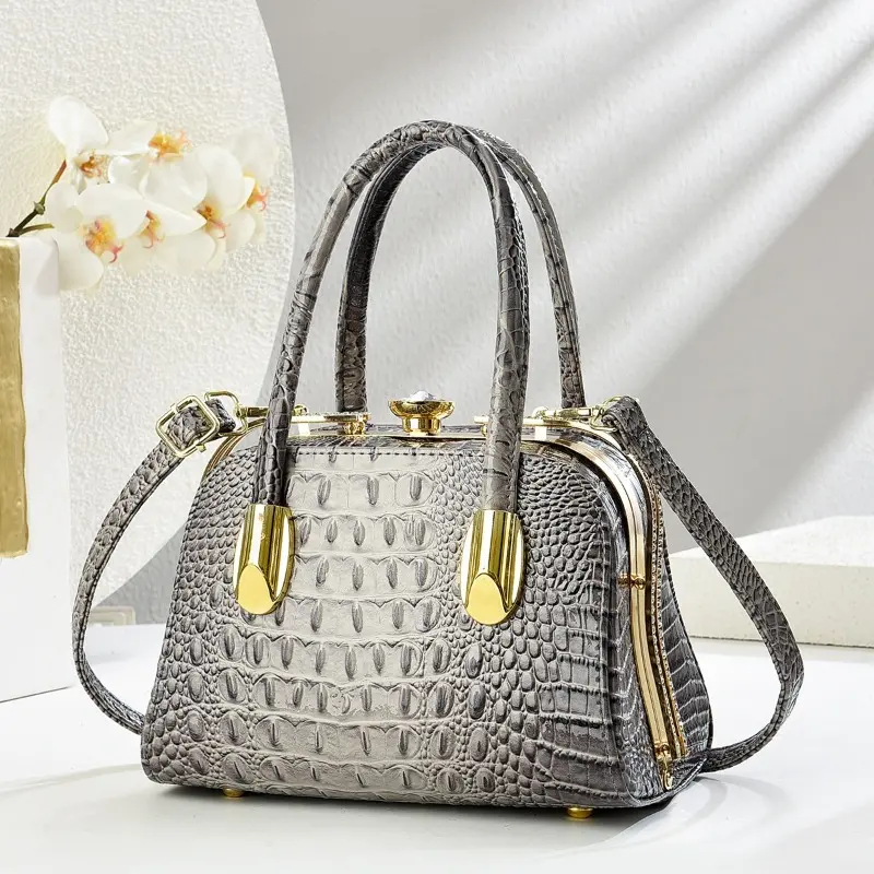 New Crocodile Pattern Shell Shaped Handbag Sturdy Steel Frame Versatile Single Shoulder Bag High Quality Boston Crossbody Bag