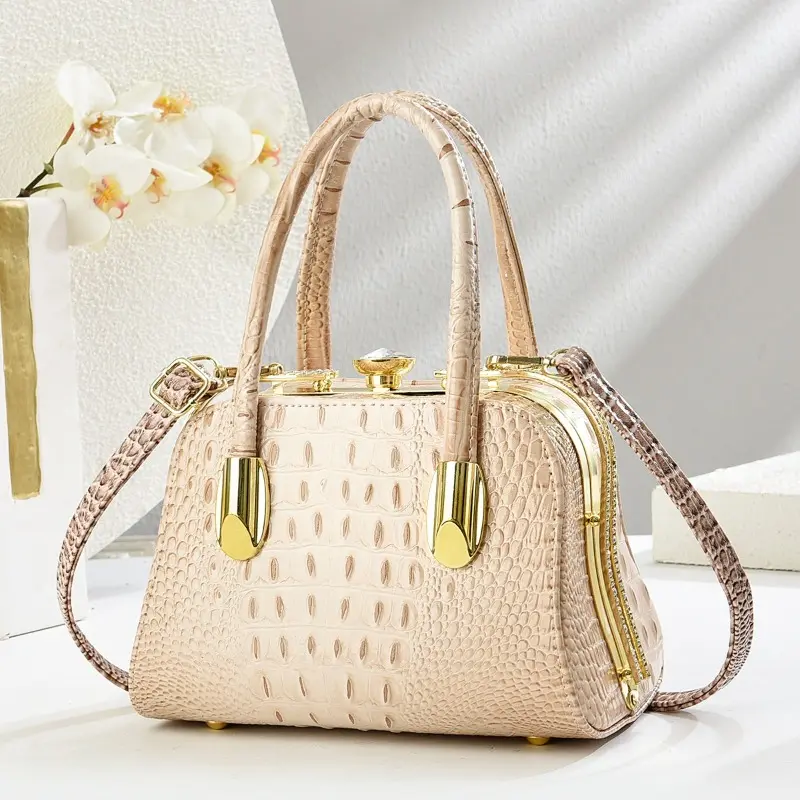 New Crocodile Pattern Shell Shaped Handbag Sturdy Steel Frame Versatile Single Shoulder Bag High Quality Boston Crossbody Bag