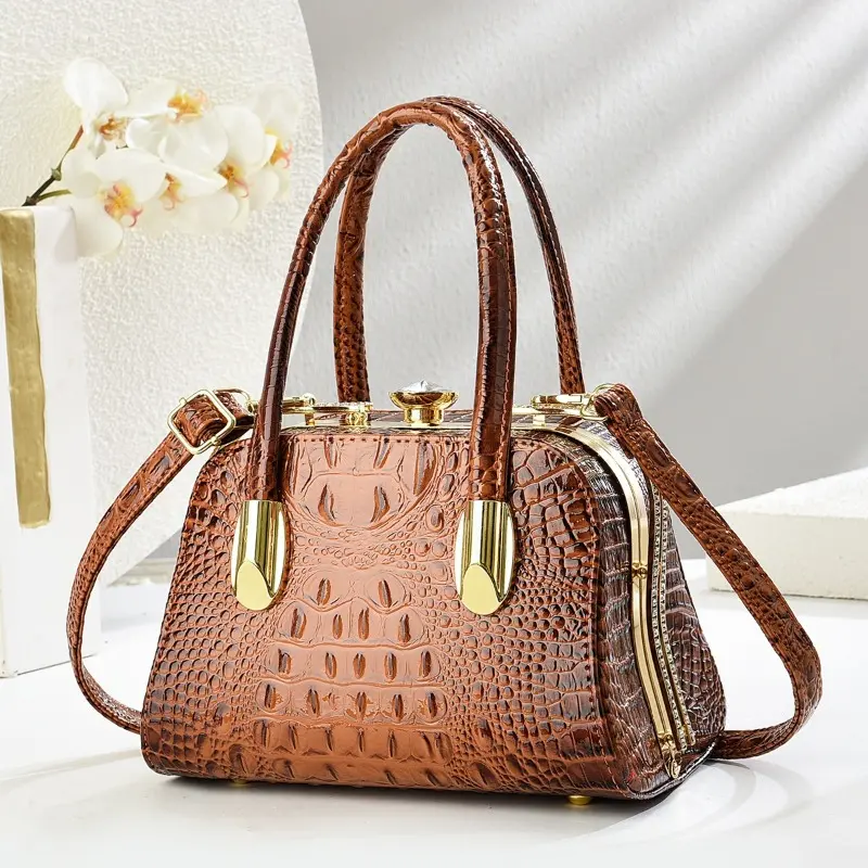 New Crocodile Pattern Shell Shaped Handbag Sturdy Steel Frame Versatile Single Shoulder Bag High Quality Boston Crossbody Bag