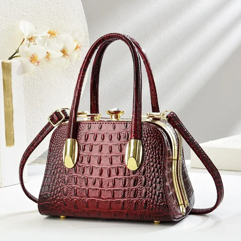 New Crocodile Pattern Shell Shaped Handbag Sturdy Steel Frame Versatile Single Shoulder Bag High Quality Boston Crossbody Bag