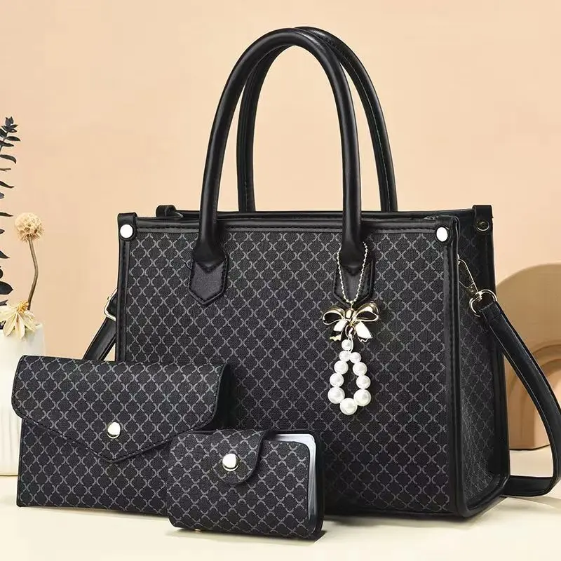 Fashionable Large Capacity Women's Handbag Vintage Style PU Leather Shoulder Bag Set 3Pcs Women's Daily Beach Shopping Bags