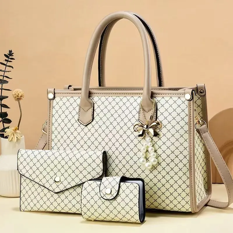 Fashionable Large Capacity Women's Handbag Vintage Style PU Leather Shoulder Bag Set 3Pcs Women's Daily Beach Shopping Bags
