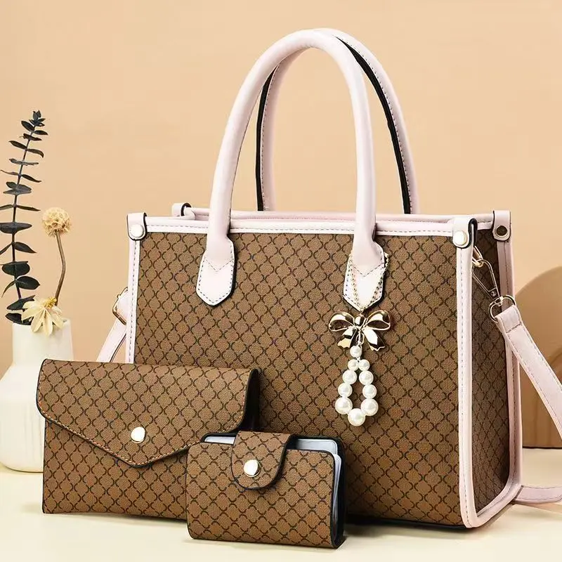 Fashionable Large Capacity Women's Handbag Vintage Style PU Leather Shoulder Bag Set 3Pcs Women's Daily Beach Shopping Bags