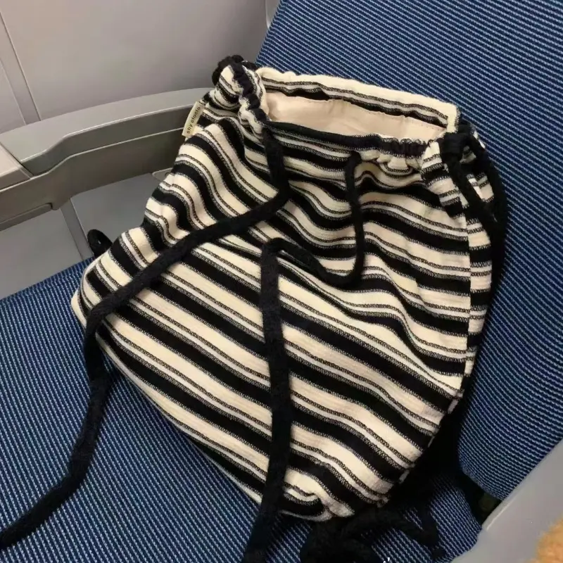 Maillard Idle Sle Stripe Fashion Canvas Backpack 2025 Spring and Summer New Knitted Schoolbag Large Capacity Backpack