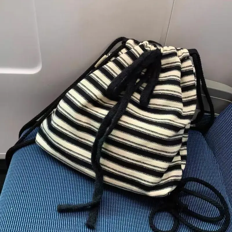 Maillard Idle Sle Stripe Fashion Canvas Backpack 2025 Spring and Summer New Knitted Schoolbag Large Capacity Backpack