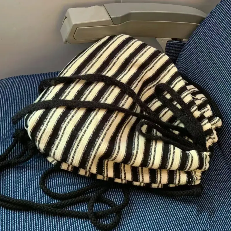 Maillard Idle Sle Stripe Fashion Canvas Backpack 2025 Spring and Summer New Knitted Schoolbag Large Capacity Backpack