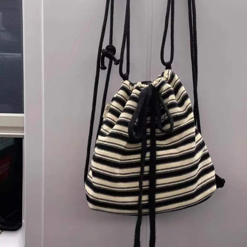 Maillard Idle Sle Stripe Fashion Canvas Backpack 2025 Spring and Summer New Knitted Schoolbag Large Capacity Backpack