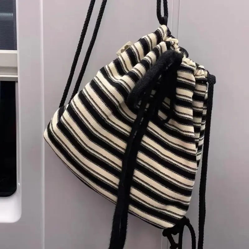 Maillard Idle Sle Stripe Fashion Canvas Backpack 2025 Spring and Summer New Knitted Schoolbag Large Capacity Backpack