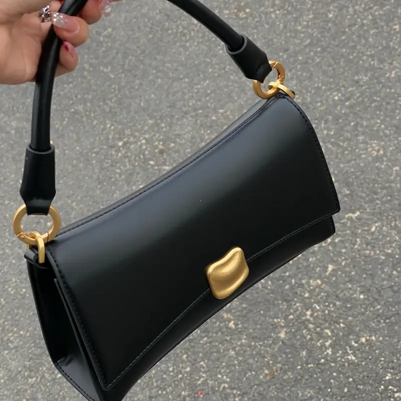 Y2K Women's Shoulder Bag Black Flap Lock PU Leather Top-Handle Messenger Bag High-end Feel Niche Handbag New Trendy Square Bag