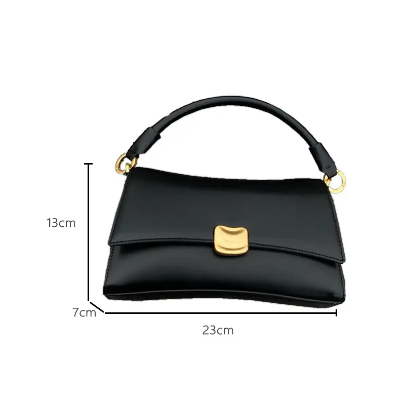 Y2K Women's Shoulder Bag Black Flap Lock PU Leather Top-Handle Messenger Bag High-end Feel Niche Handbag New Trendy Square Bag