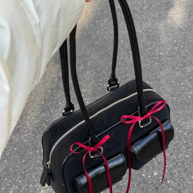 Small PU Leather Double Pockets Design Shoulder Bags for Women 2025 Female Underarm Bag Lady Handbags and Purses Large Capacity