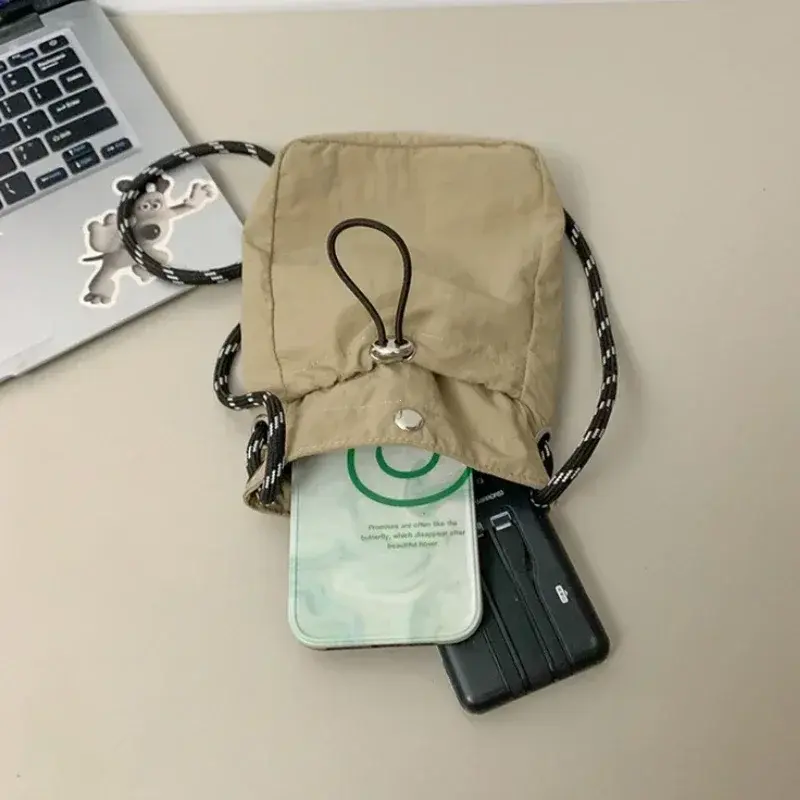 Korean Mobile Phone Bag Mini Nylon Shoulder Bags for Men Women Soft Mini Phone Small Square Bag Drawstring Crossbody Bag