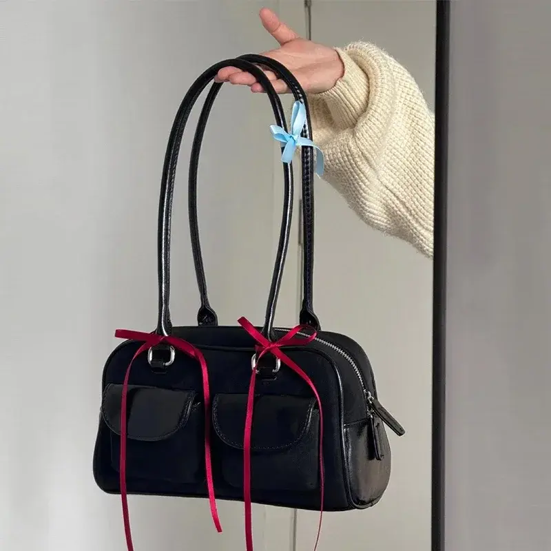 Small PU Leather Double Pockets Design Shoulder Bags for Women 2025 Female Underarm Bag Lady Handbags and Purses Large Capacity