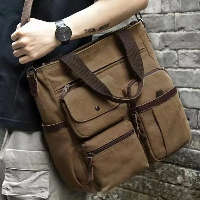 Men Canvas Messenger Bag Crossbody Bags Unisex Sling Bag Shoulder Bag for Travel Work College Vintage Men's Handbags Briefcase