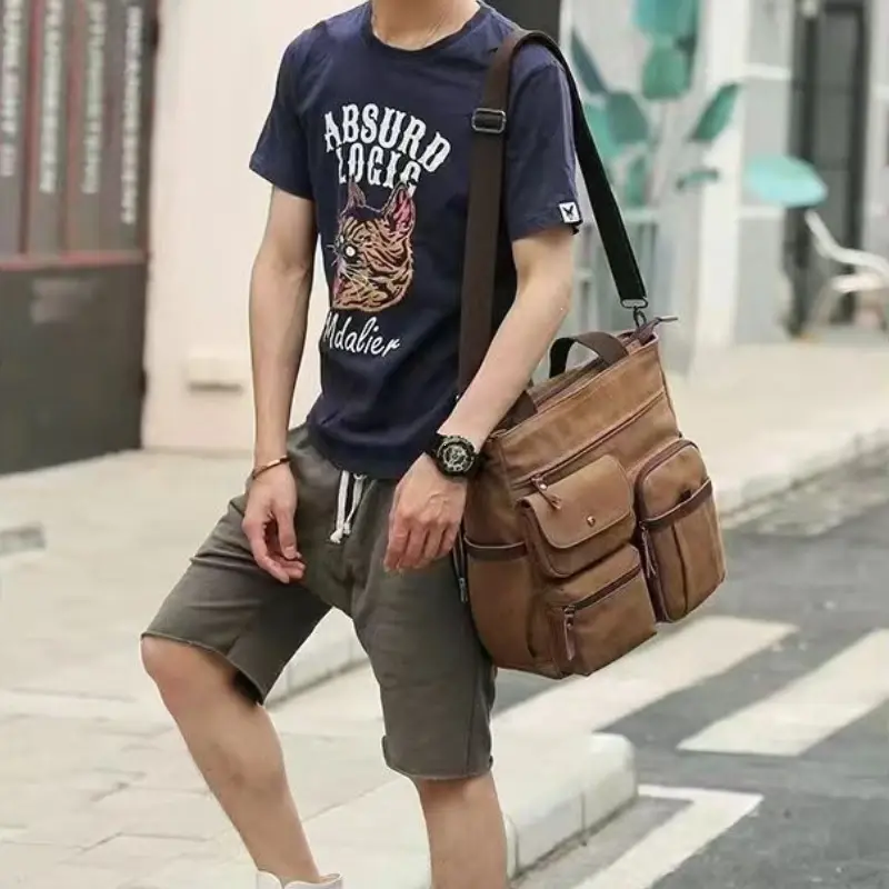 Men Canvas Messenger Bag Crossbody Bags Unisex Sling Bag Shoulder Bag for Travel Work College Vintage Men's Handbags Briefcase
