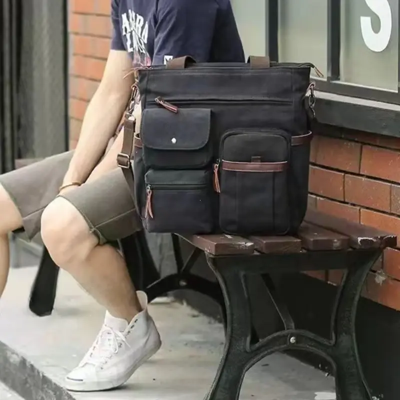 Men Canvas Messenger Bag Crossbody Bags Unisex Sling Bag Shoulder Bag for Travel Work College Vintage Men's Handbags Briefcase