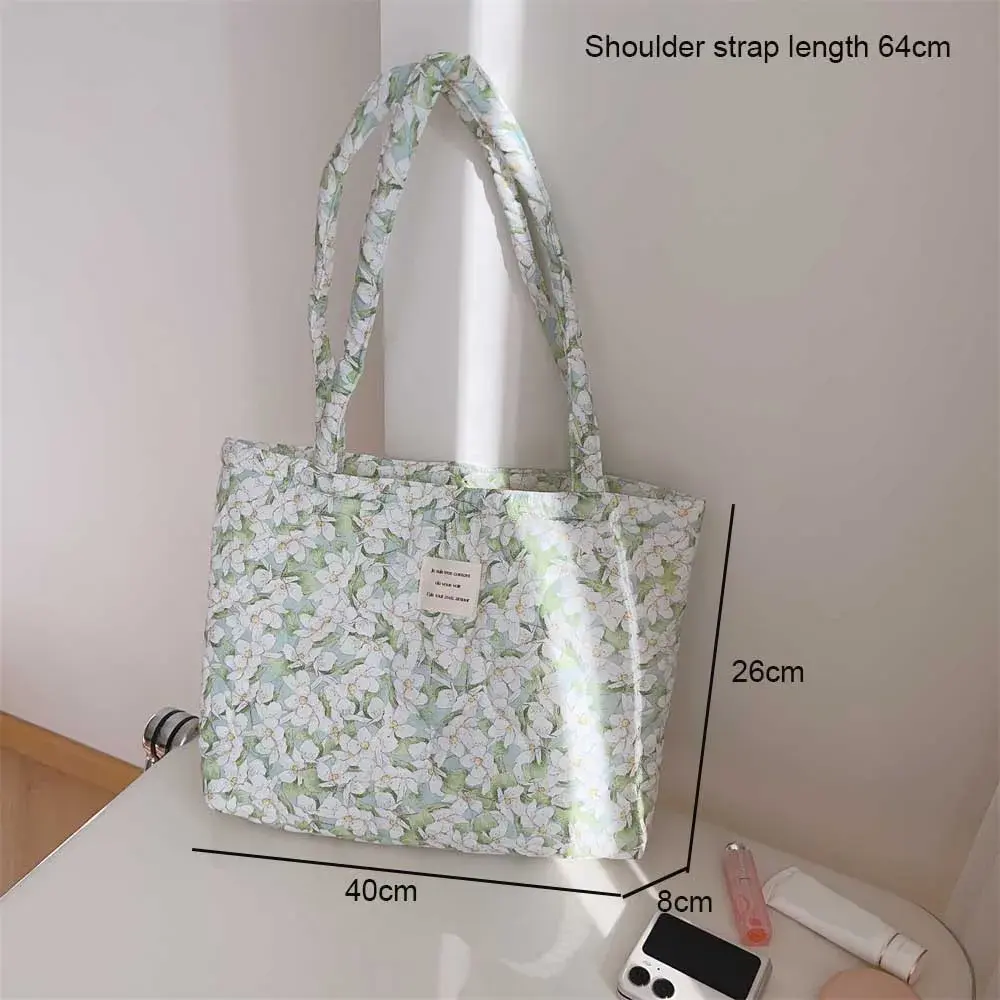 Handbag Cotton Floral Tote Bag for Women Trendy Chic Puffy Top Handle Bag Quilted Padded Shoulder Bag Designer Shopper Bags