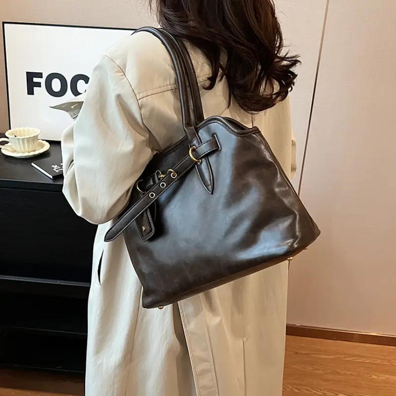 PU Leather Retro Tote Bag for Women 2025 Winter Trend New Fashion Y2K Handbags Lady Travel Shoulder Crossbody Bags Handbags