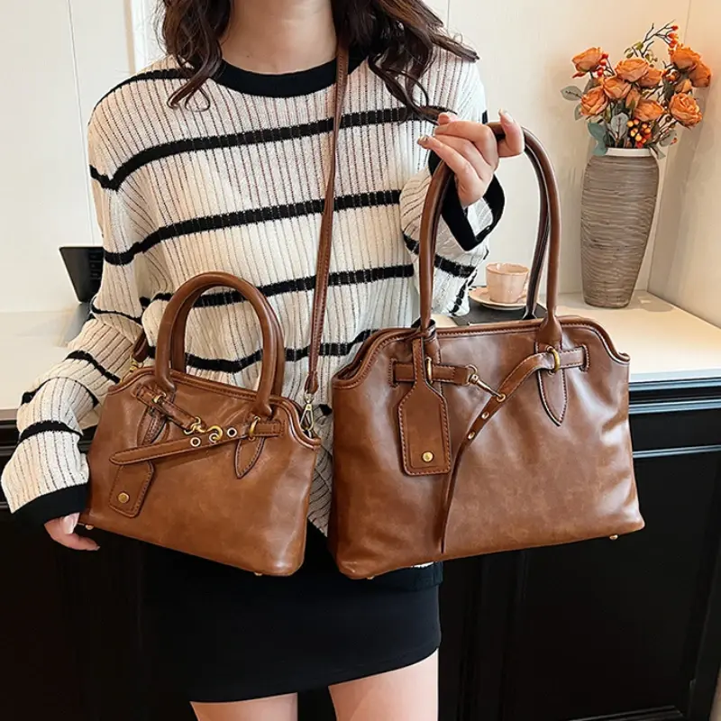 PU Leather Retro Tote Bag for Women 2025 Winter Trend New Fashion Y2K Handbags Lady Travel Shoulder Crossbody Bags Handbags