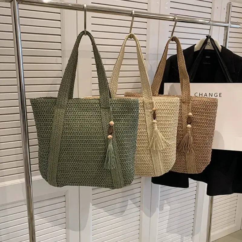 Elegant Ladies Straw Woven Handbag Women Holiday Beach Commute Casual Tote Top-Handle Bags Fashion Retro Shoulder Bags 2025
