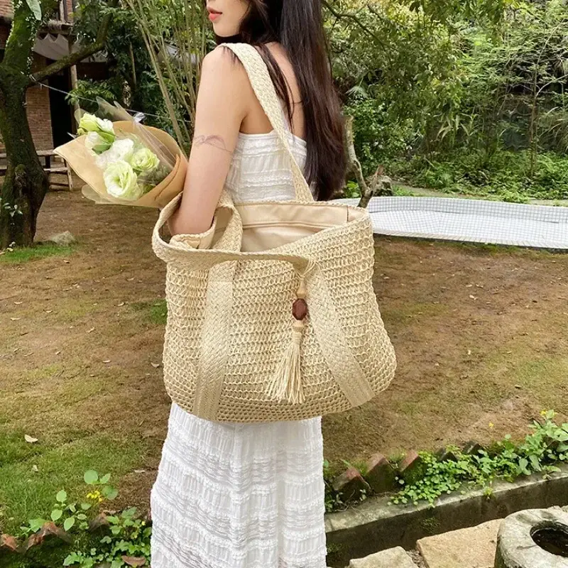 Elegant Ladies Straw Woven Handbag Women Holiday Beach Commute Casual Tote Top-Handle Bags Fashion Retro Shoulder Bags 2025