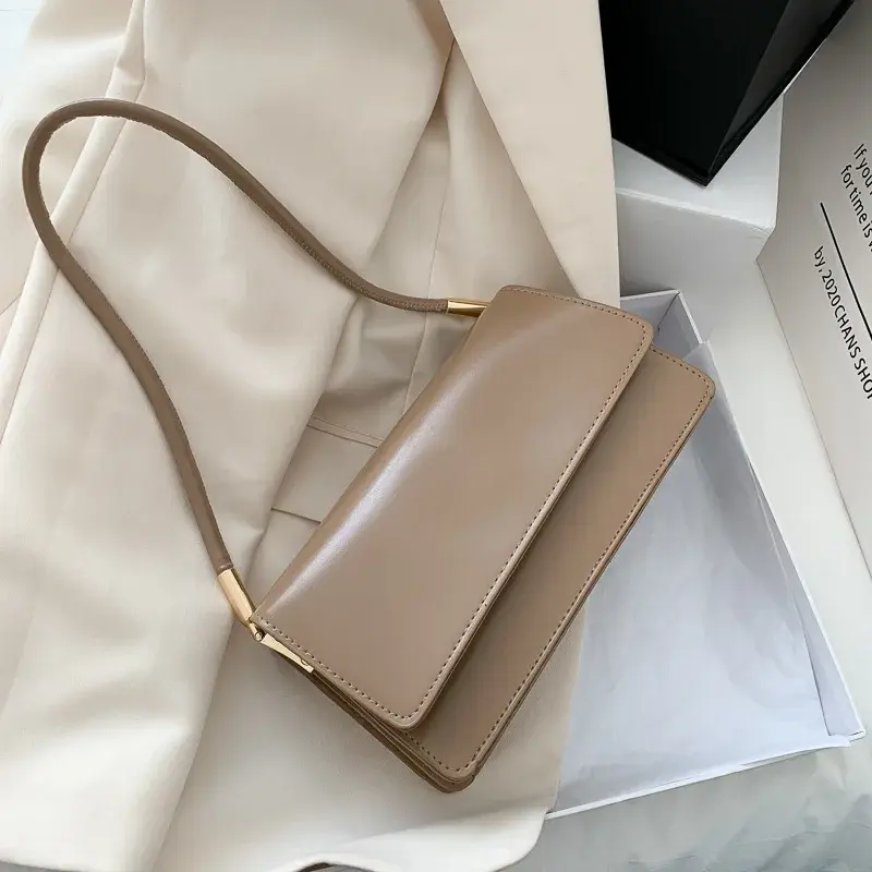 Trendy Designer Women's Shoulder Bag Solid Color PU Leather Underarm Bags For Women New Simple Ladies Commute Handbags Purses