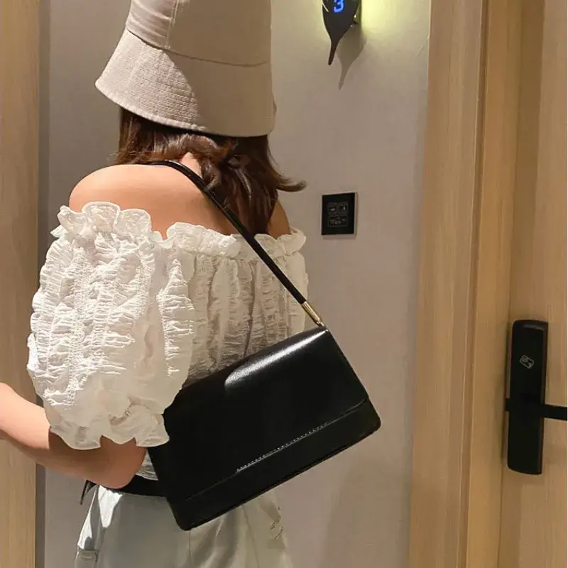 Trendy Designer Women's Shoulder Bag Solid Color PU Leather Underarm Bags For Women New Simple Ladies Commute Handbags Purses