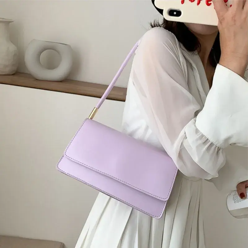 Trendy Designer Women's Shoulder Bag Solid Color PU Leather Underarm Bags For Women New Simple Ladies Commute Handbags Purses
