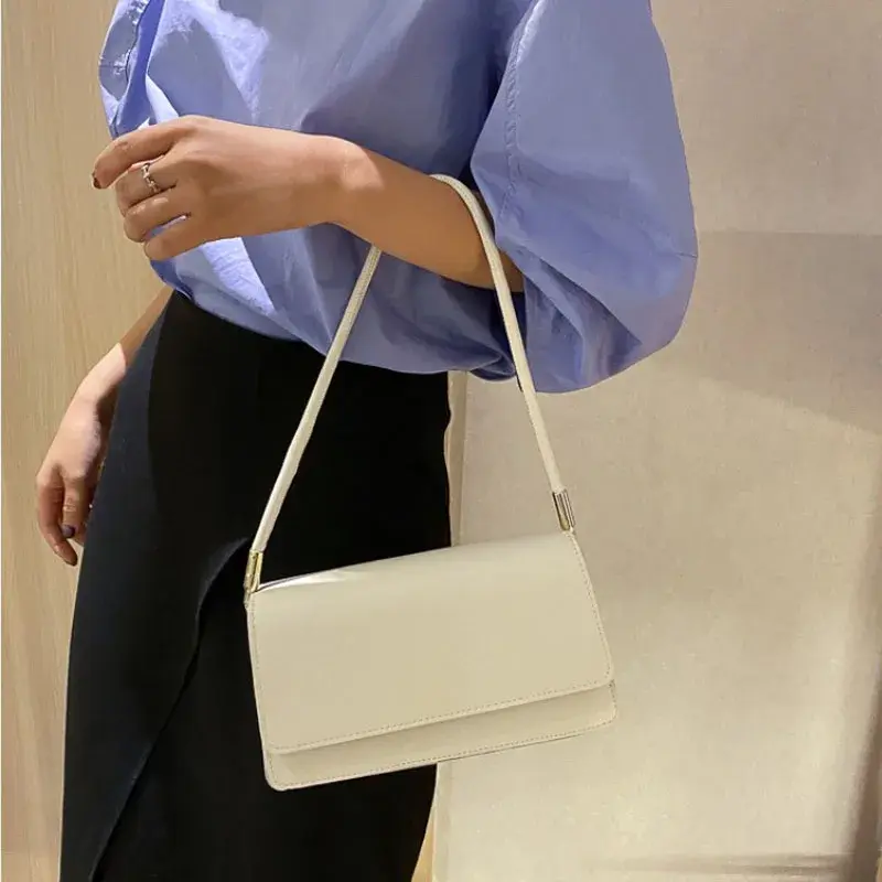 Trendy Designer Women's Shoulder Bag Solid Color PU Leather Underarm Bags For Women New Simple Ladies Commute Handbags Purses