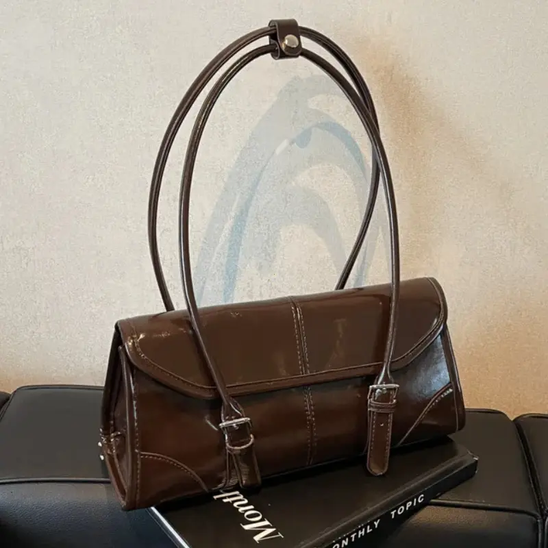 Retro Oil Wax Leather Shoulder Bag For Women 2025 Winter Y2K Trend Solid Color Burgundy Underarm Bag Women's Handbags Tote Bags